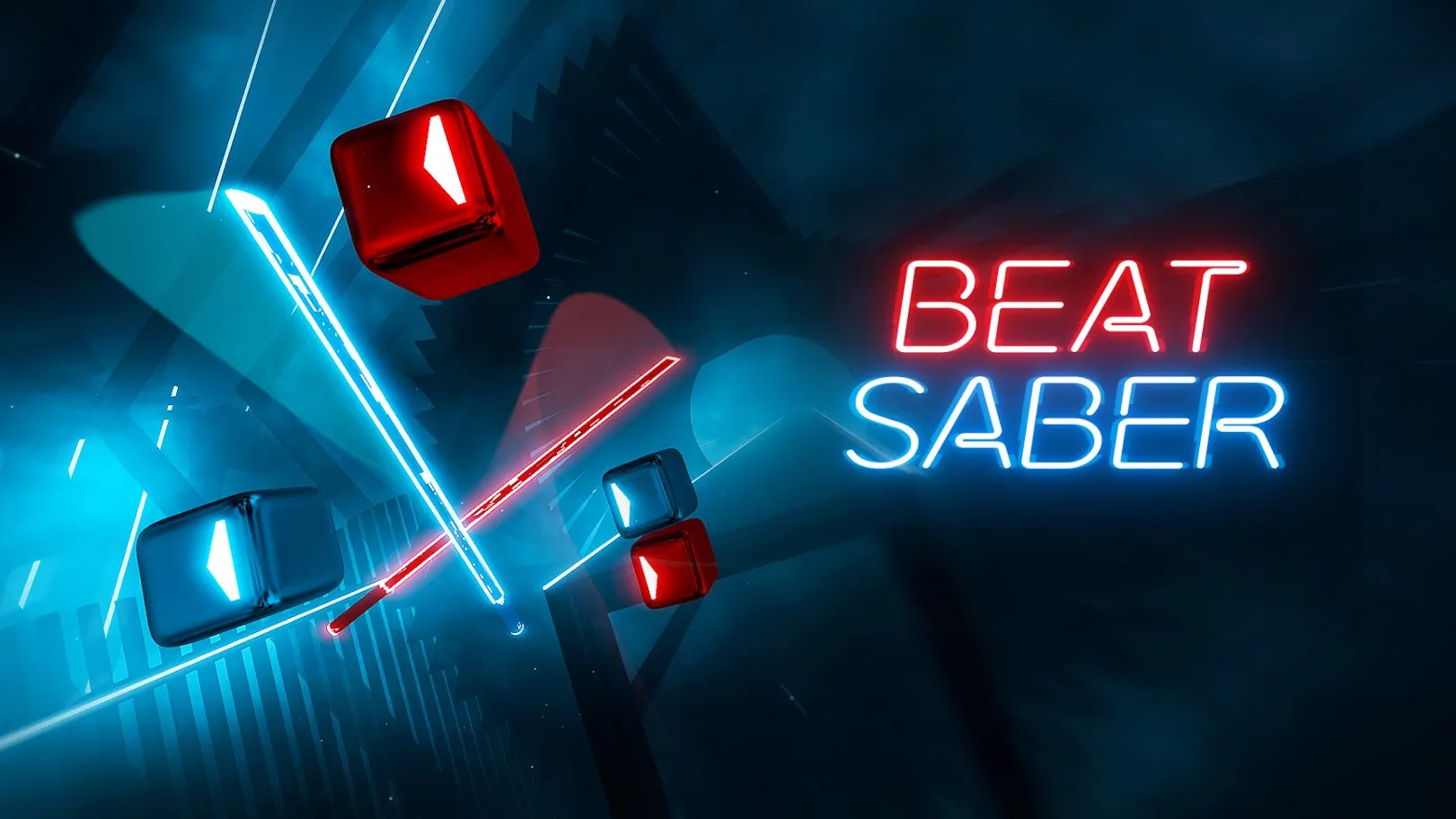 Pemain VR sedang bermain Beat Saber dengan balok musik yang muncul