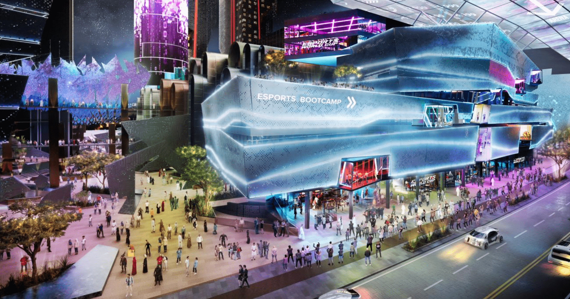 Piala Dunia Esports dan Qiddiya Jalin Kemitraan Strategis Tiga Tahun Logo Piala Dunia Esports bersama Qiddiya dalam pengumuman kemitraan tiga tahun di Arab Saudi