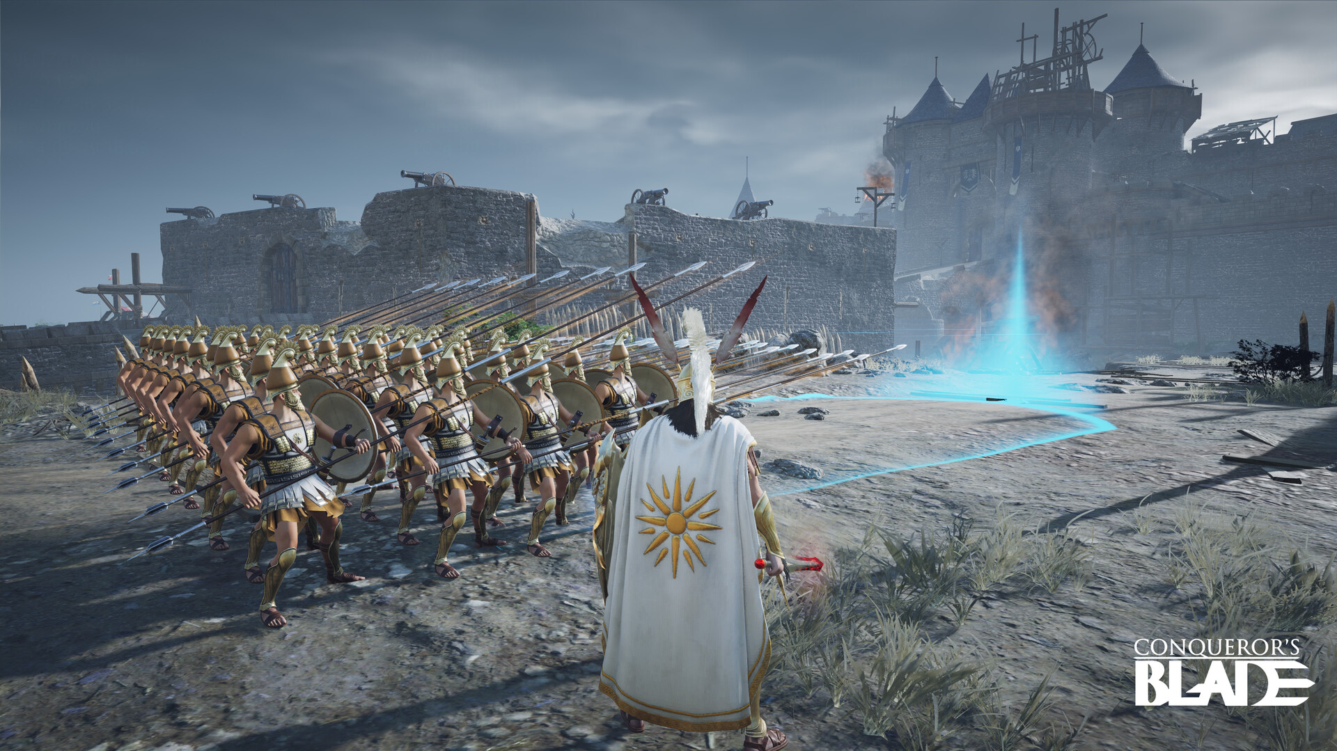 Pertempuran epik Conqueror's Blade dengan pasukan kavaleri dan infanteri di medan perang medieval
