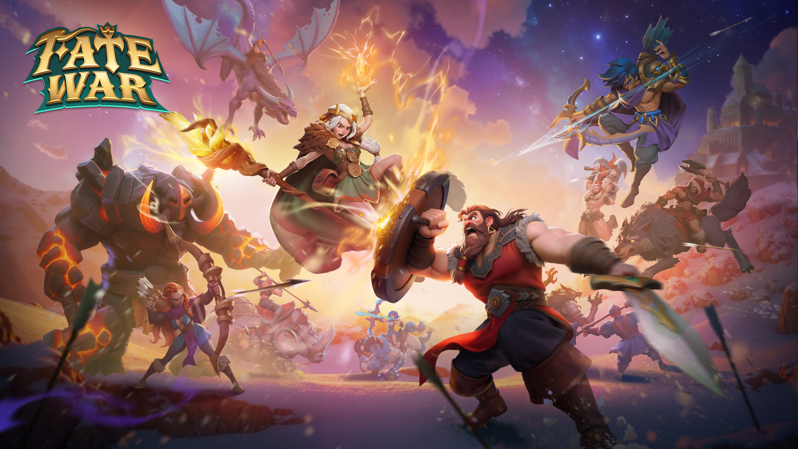 Pertempuran epik karakter Fate War di arena dengan strategi tim