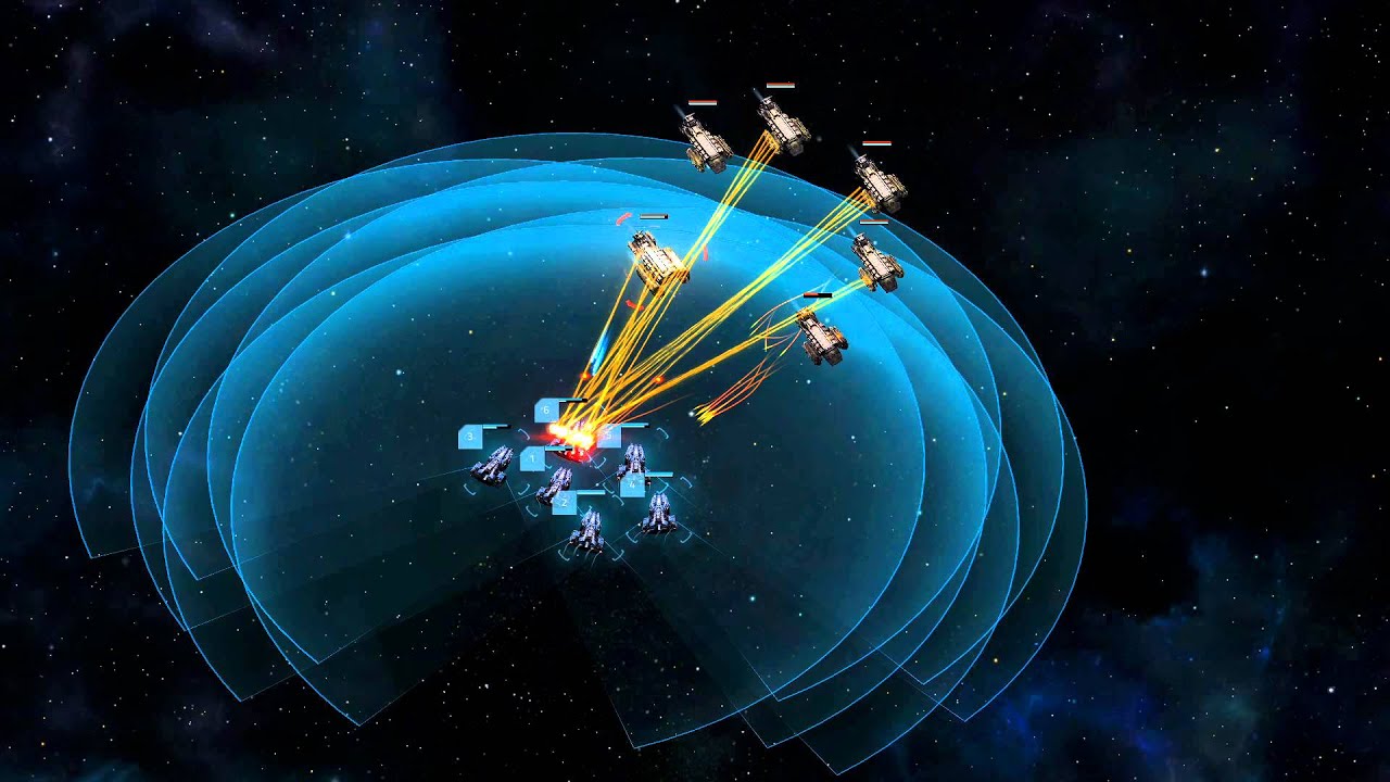 Armada kapal luar angkasa VEGA Conflict menyerang musuh dengan strategi pertempuran galaksi