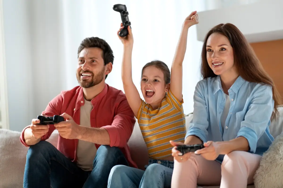 Ilustrasi gamer santai bermain game di rumah saat hujan
