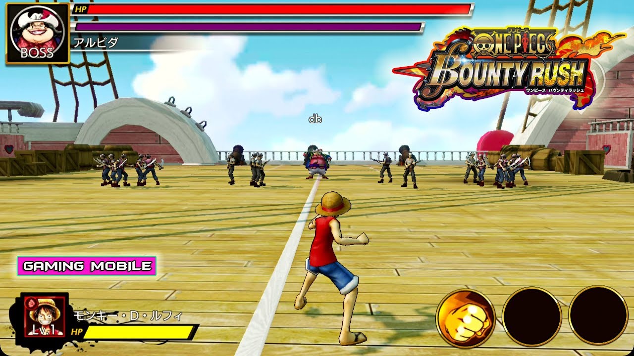Luffy karakter utama ONE PIECE Bounty Rush menyerang di arena battle 4v4