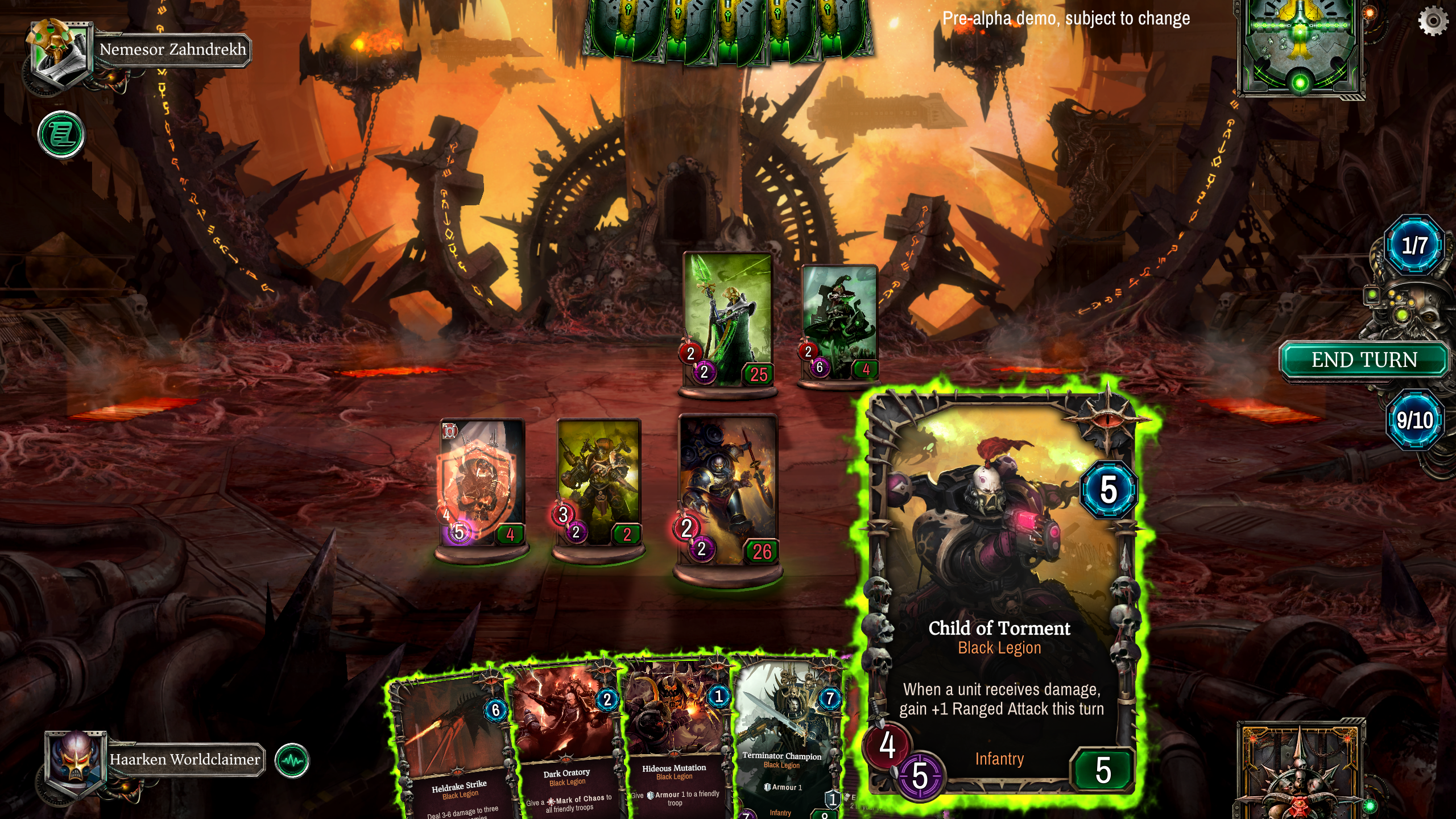 Ilustrasi pertempuran faksi Warhammer 40,000 Warpforge dalam game kartu digital online