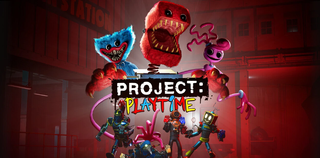Project Playtime Cover Game Horor Multiplayer Cover resmi Project Playtime dengan karakter Huggy Wuggy menyeramkan