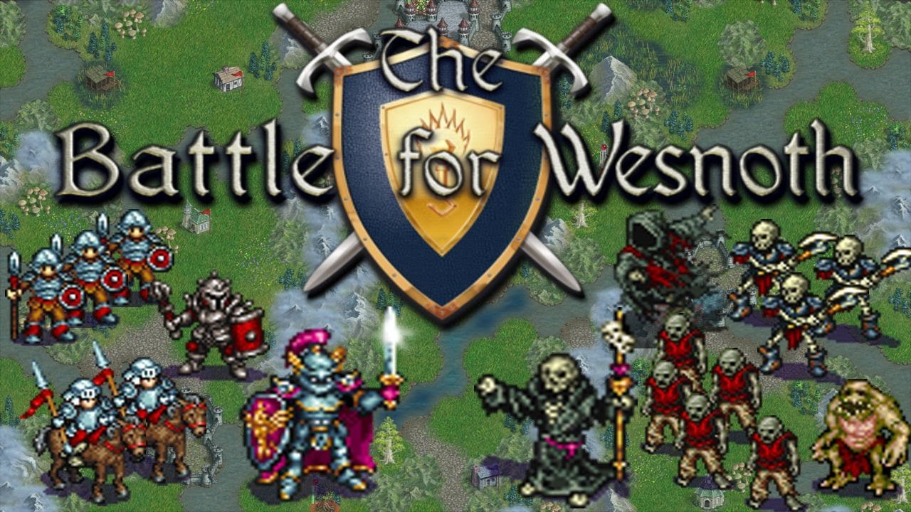 Gameplay Battle for Wesnoth menampilkan strategi unit dan hero di medan pertempuran