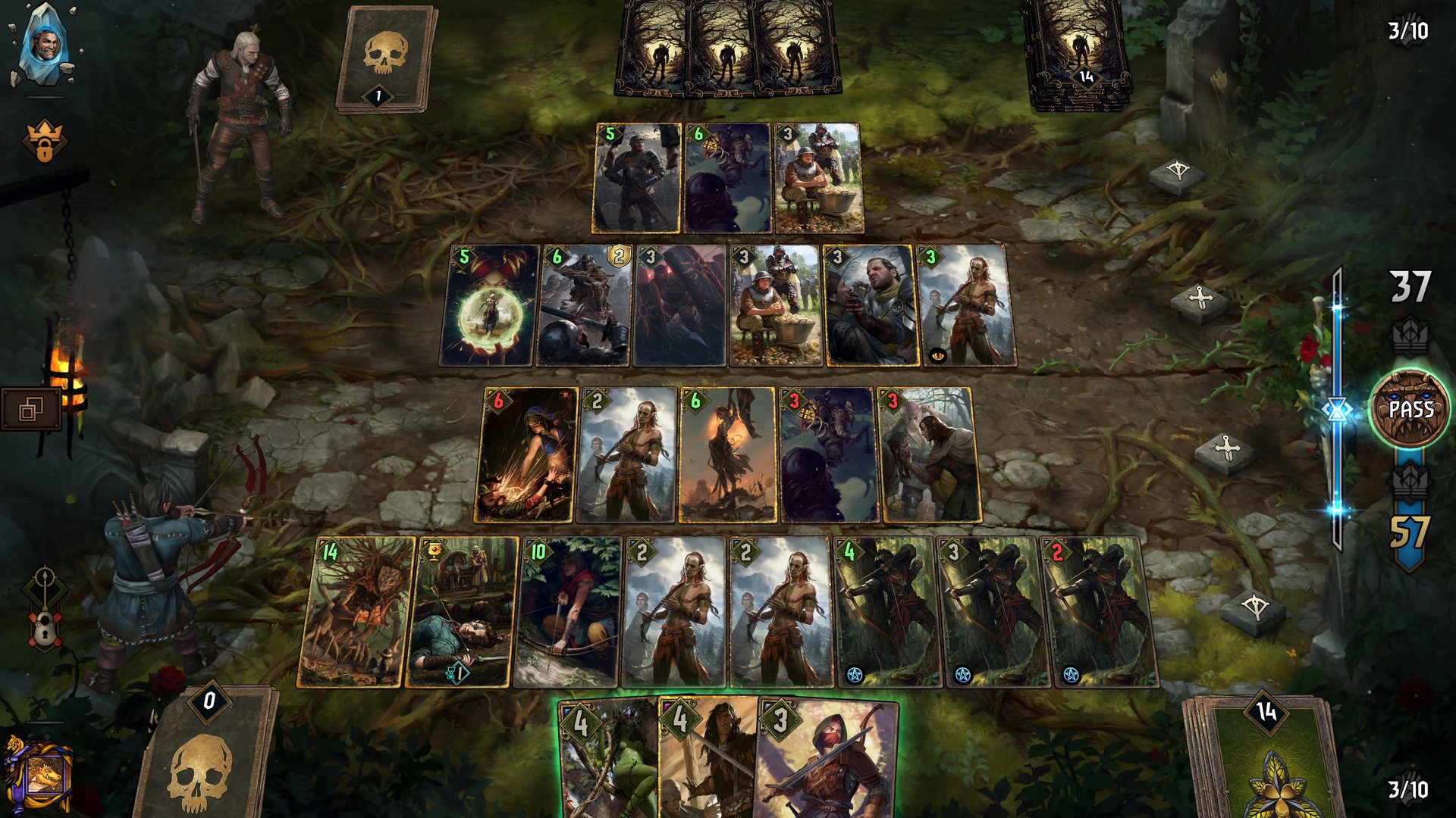 Pemain bermain GWENT: The Witcher Card Game dengan strategi kartu terbaik