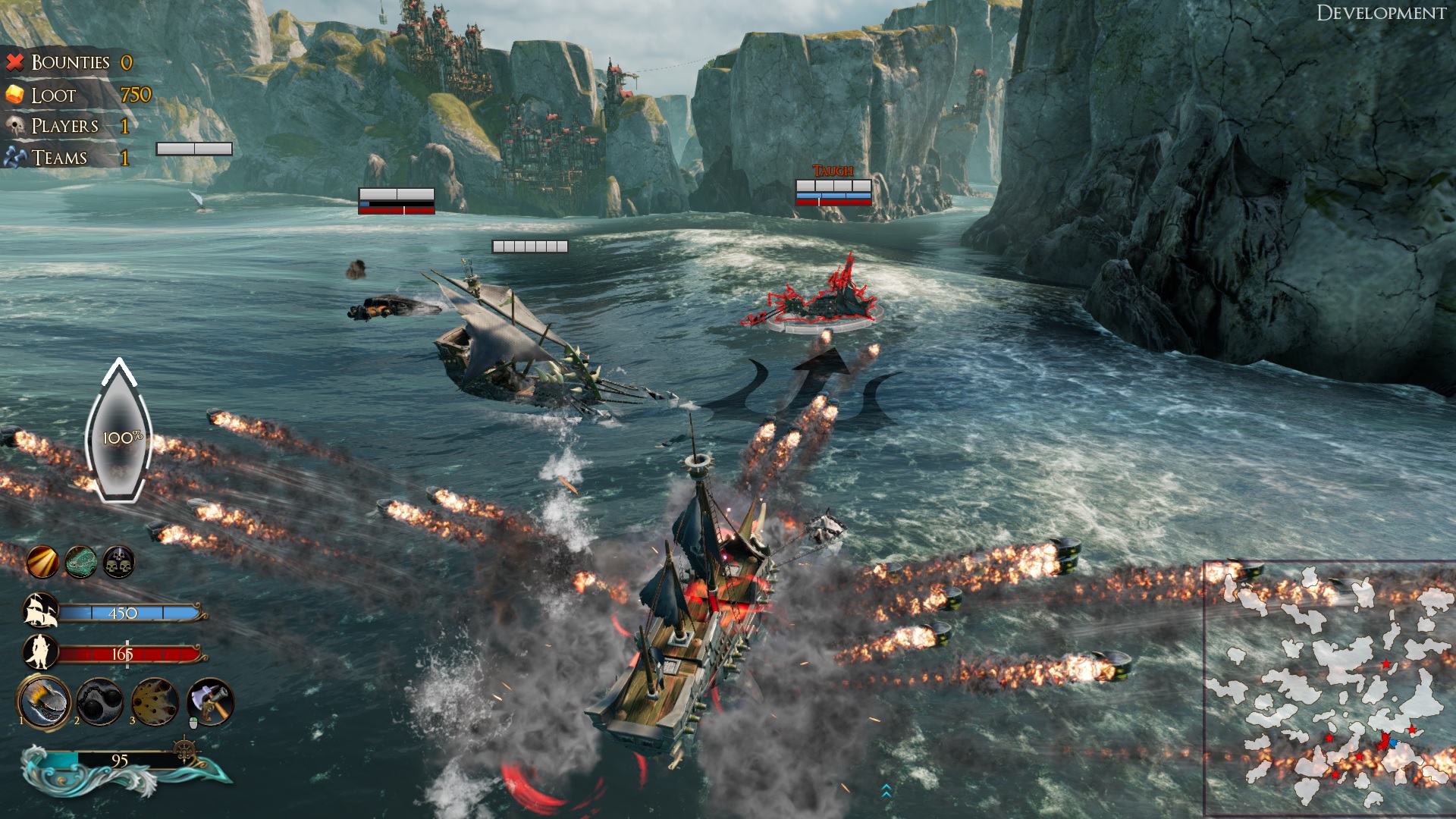 Karakter utama Maelstrom Steam dengan senjata futuristik di medan pertempuran