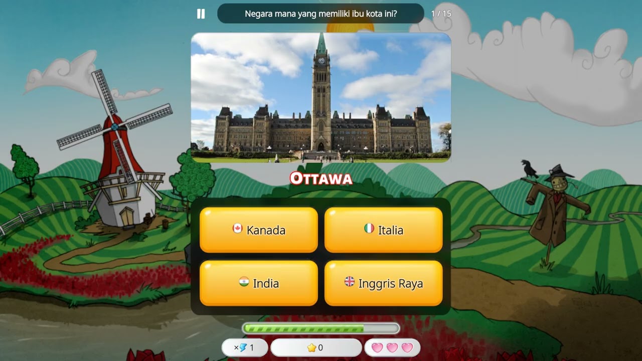 Peta dunia dengan penanda ibu kota untuk kuis geografi interaktif