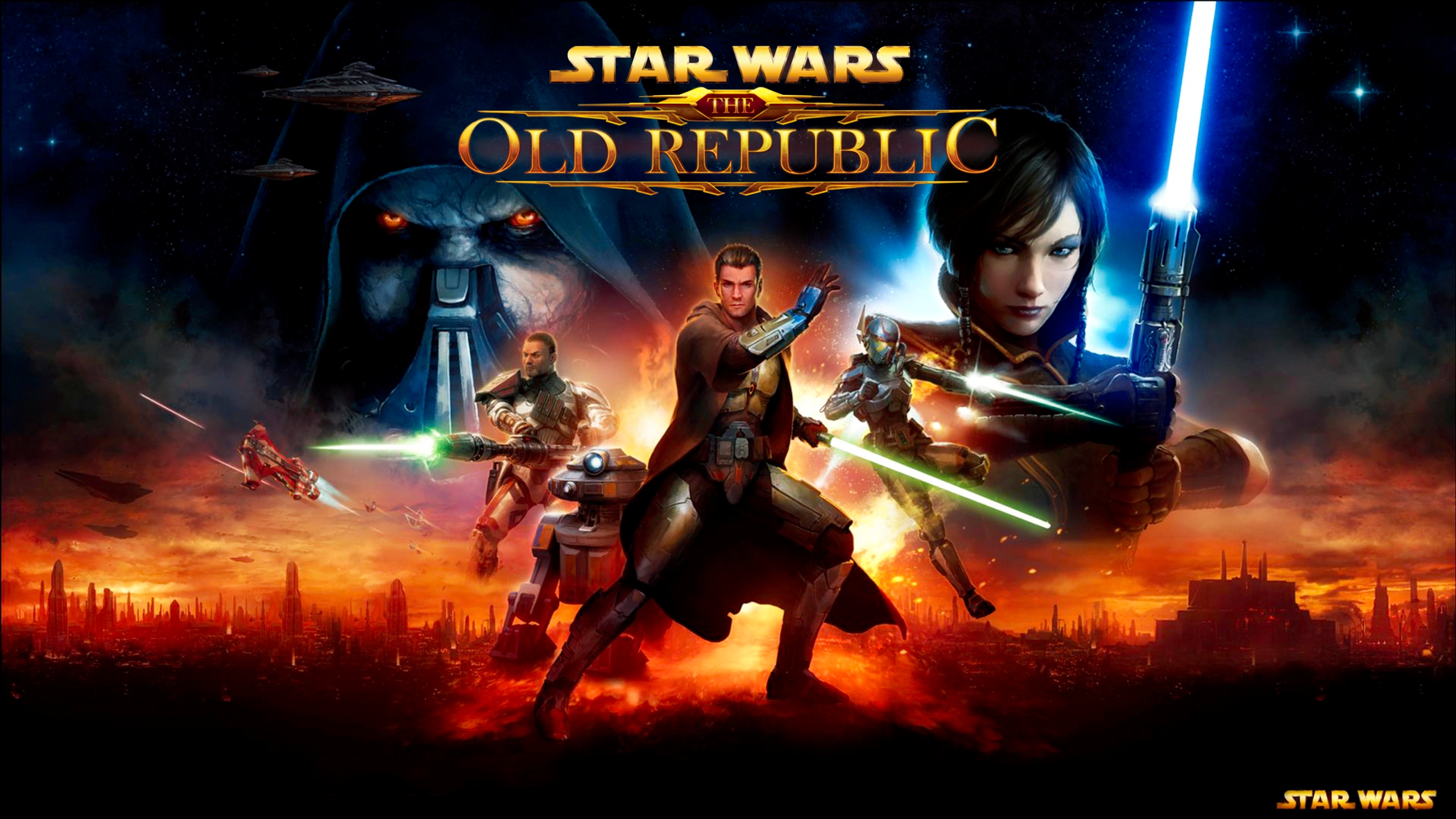 STAR_WARS_The_Old_Republic_Overview.jpg Tampilan dunia STAR WARS: The Old Republic dengan karakter Jedi dan Sith