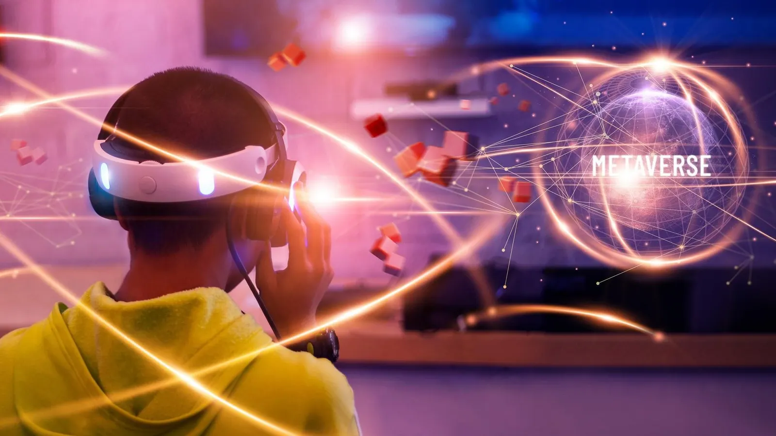 Evolusi Teknologi Gaming Masa Depan 2026 Ilustrasi teknologi gaming terbaru 2026 dengan setup VR dan integrasi AI
