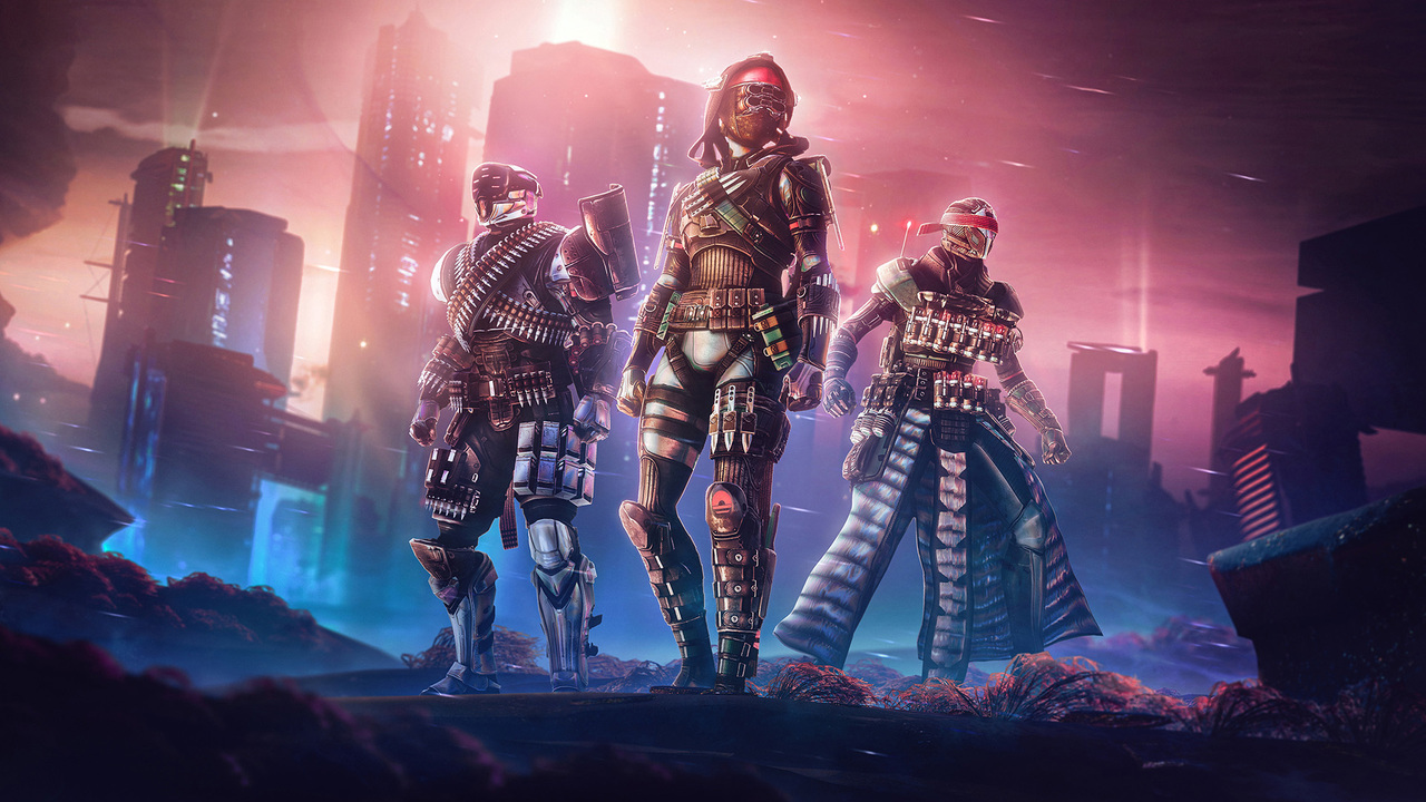 Destiny 2 gameplay guardian bertarung melawan musuh alien di planet futuristik