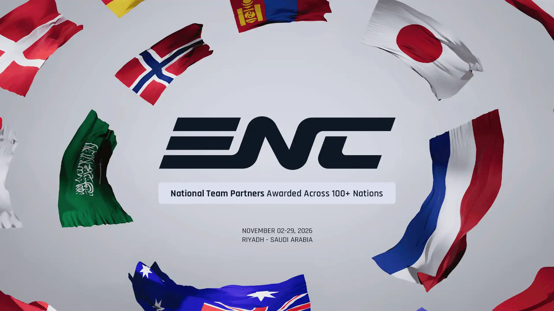 perayaan-kemitraan-esports-enc26-awards-global Logo Esports ENC26 Awards dengan latar belakang peta dunia digital yang melambangkan kemitraan di 100 negara.