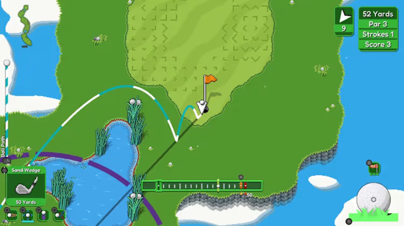 Gameplay Golfinite game sepak bola futuristik dengan arena neon modern dan pemain menggunakan skill teknologi tinggi