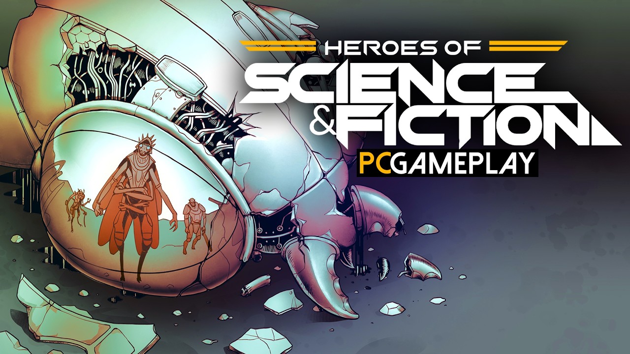 Ilustrasi Heroes of Science and Fiction di dunia futuristik dengan teknologi canggih dan latar kota masa depan