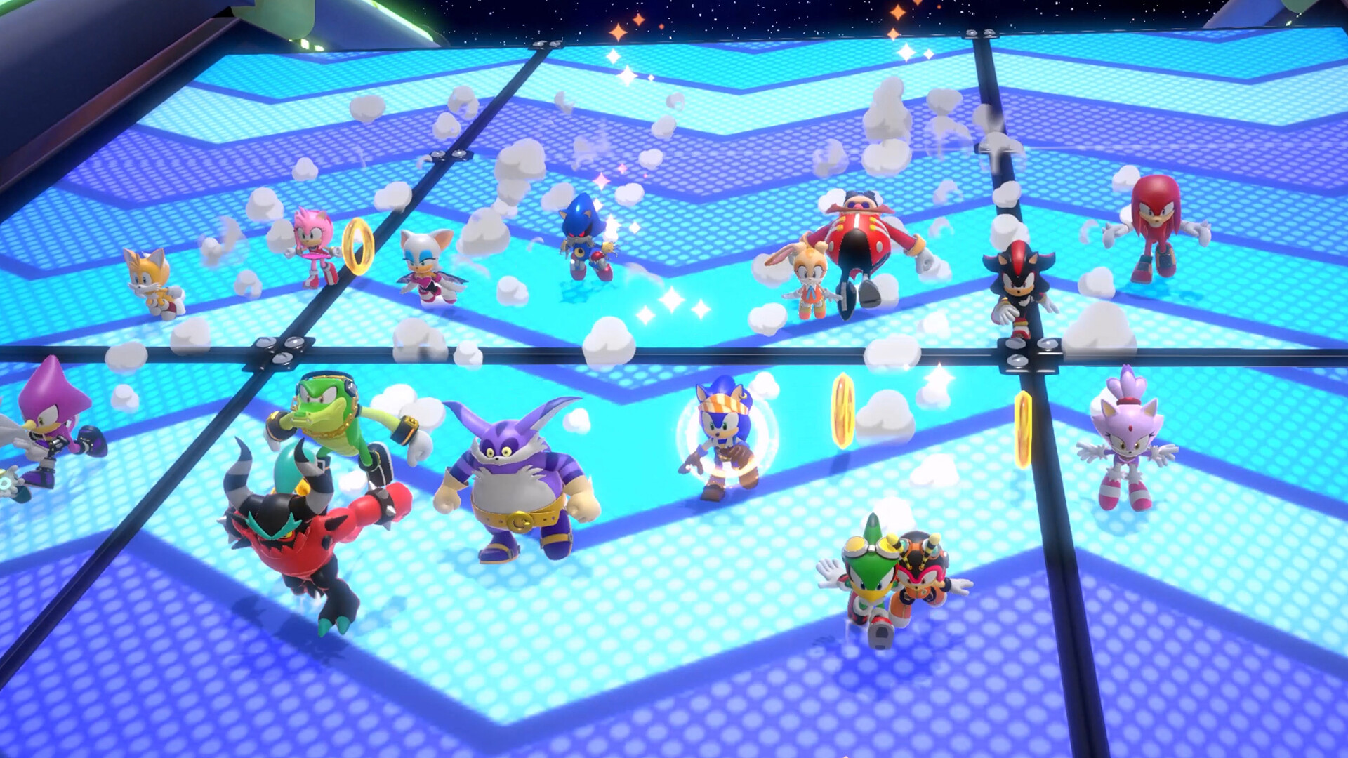 Karakter Sonic dan kawan-kawan berlomba dalam mode battle royale Sonic Rumble Party.