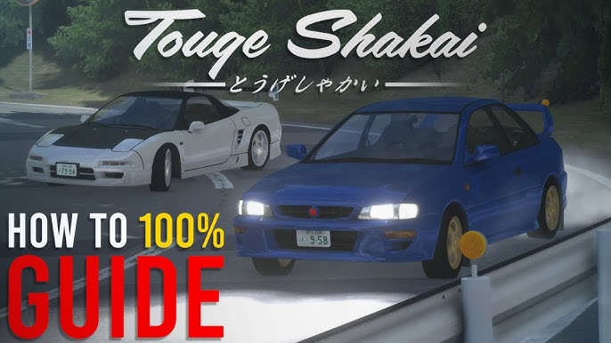 Touge Shakai menampilkan mobil JDM melakukan drifting di jalan pegunungan Jepang yang berkelok dengan suasana malam yang realistis.