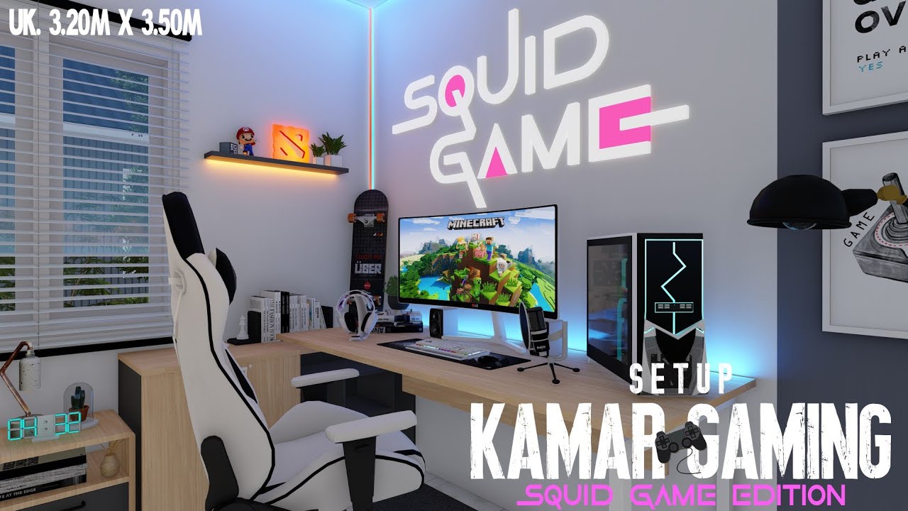 Setup game PC modern dengan komputer dan perangkat gaming untuk bermain nyaman
