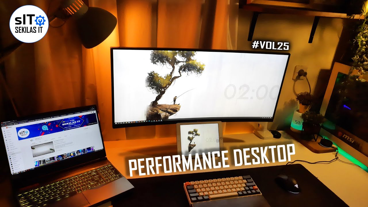Setup game PC modern dengan komputer dan perangkat gaming untuk bermain nyaman